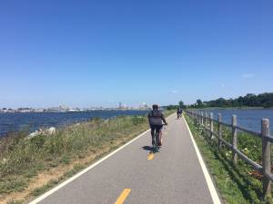 bike path along water in providence