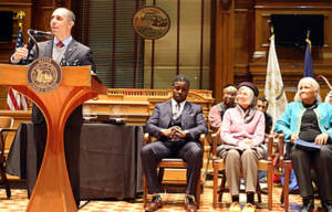 Mayor Jorge O. Elorza  inducts Kobi Dennis, Eugenia Marks and Barbara Thurman into the City's Reverend Dr. Martin Luther King, Jr. Hall of Fame.